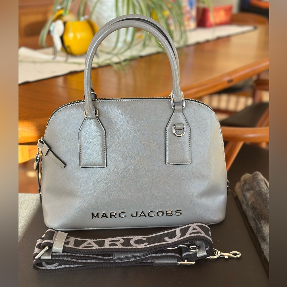 Marc Jacobs Steel Grey Saffiano Dome Satchel w/ Logo Strap | Retail $425 - Picture 5 of 9